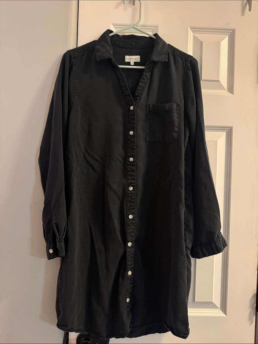 Thread & Supply Black Button-Front Shirt Dress